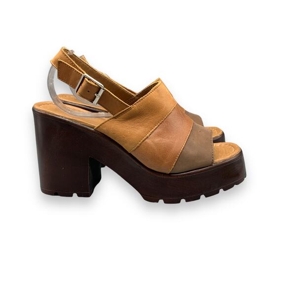 ROC Misty Slingback Sandal Size EU 40 US 8.5-9 Brown Leather Chunky Open Toe Y2K - Picture 5 of 14